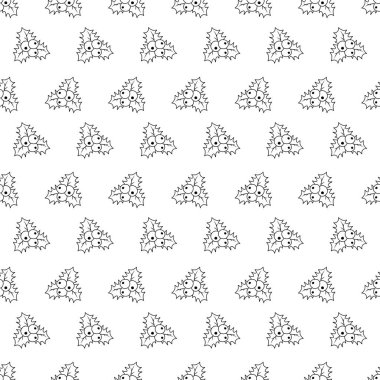 Holly berry ile desen bırakır. El çekilmiş mutlu Noeller ve mutlu yeni yıl doodle seamless modeli. Anahat şenlikli kış seamless modeli. Boyama sayfası