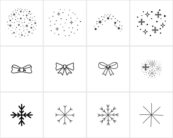 Çekilmiş Noel Yılbaşı Süsleri Öğeleri Tebrik Scrapbooking Tebrikler Invitations Snowflakes — Stok Vektör