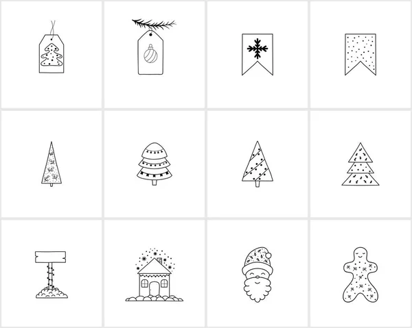 Handgezeichnete Weihnachts Und Neujahrsdekorationen Und Buchstaben Vorlage Für Grußkarten Glückwünsche — Stockvektor