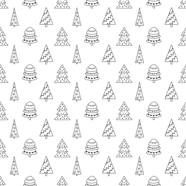 Modèle Avec Des Arbres Noël Pour Votre Design Hand Dessiné — Image vectorielle