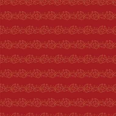 Holly berry ile desen bırakır. El çekilmiş mutlu Noeller ve mutlu yeni yıl doodle seamless modeli. Altın ve kırmızı şenlikli kış seamless modeli. 