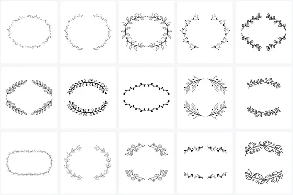 Hand Drawn Wreaths Frames Bundle Logo Creating Wedding Invitations Greetings — Stock Vector