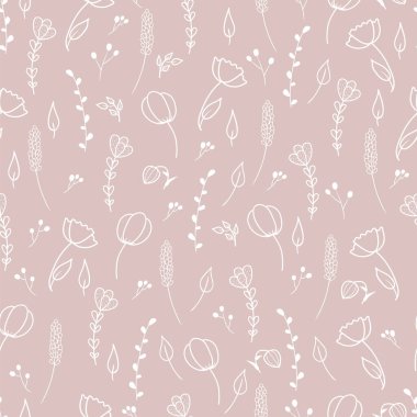 El çekilmiş çiçek seamless modeli. Elle çizilmiş dekoratif vectorseamless desen çiçek tasarımı ile. Markanız için şirin çiçekler. Kartvizit, kartpostal, düğün davetiyeleri, kağıt ambalaj