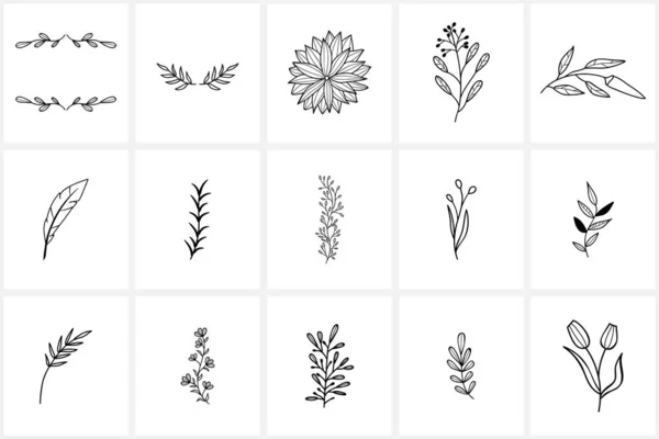 Hand drawn flowers logo elements and icons — Stock Vector