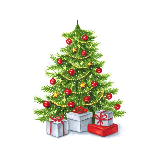 クリスマス ツリーには 白い背景の上のマーカーが描かれています グリーティング カード ポスターのデザイン プロジェクトに使用することができます — ストック写真