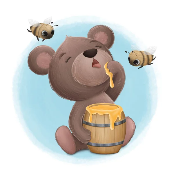Little Cute Bear Enjoys Sweet Honey Illustrazione Digitale — Foto Stock