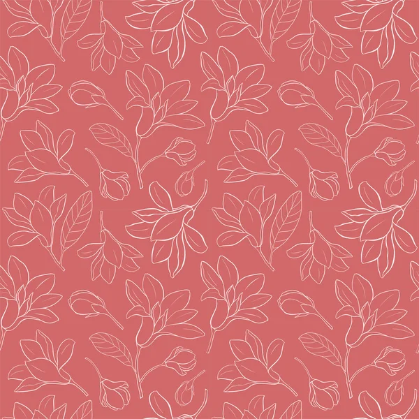 Vector Naadloos Patroon Met Magnolia Bloemen — Stockvector