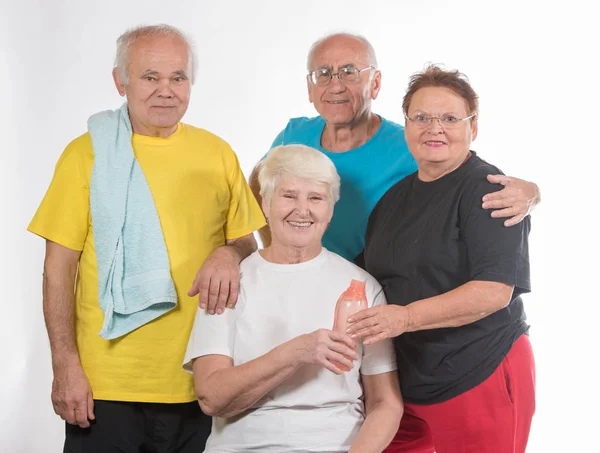 Gruppe Fröhlicher Senioren Beim Sport Bunten Shirts — Stockfoto