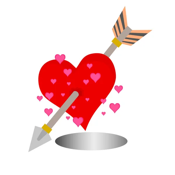 Isolado Batendo Flecha Para Amar Corações Vermelhos Conceitos Valentine — Vetor de Stock