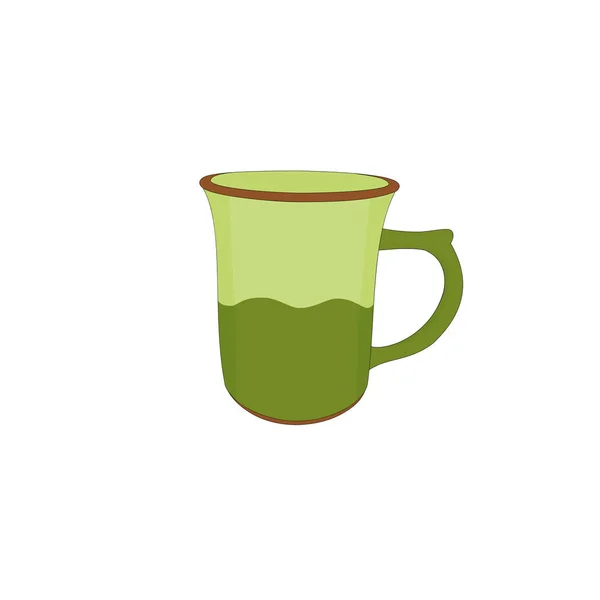 Όμορφο Πράσινο Καφέ Κεραμικό Κούπα Σκεύη Εικονίδιο — Διανυσματικό Αρχείο