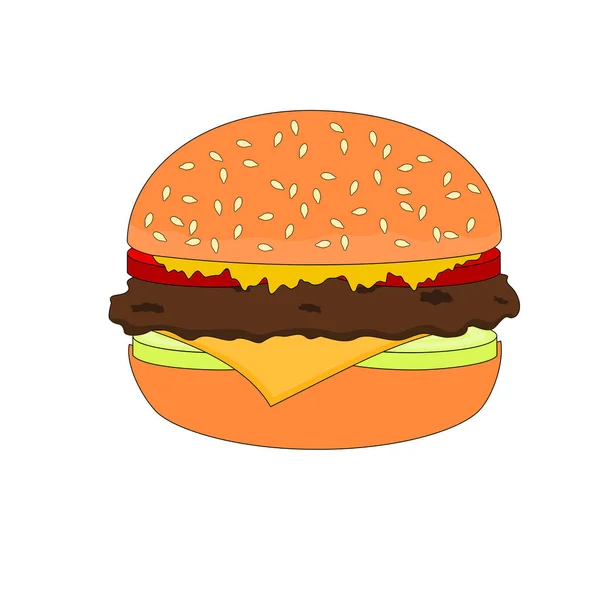 Isolado Delicioso Hambúrguer Carne Fast Food Ícone Ilustração — Vetor de Stock