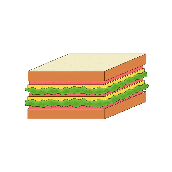 Isolierte Köstliche Fast Food Schinken Sandwich Illustration Symbol — Stockvektor