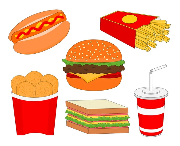 Isoliert Leckeres Fast Food Menü Symbol Set — Stockvektor