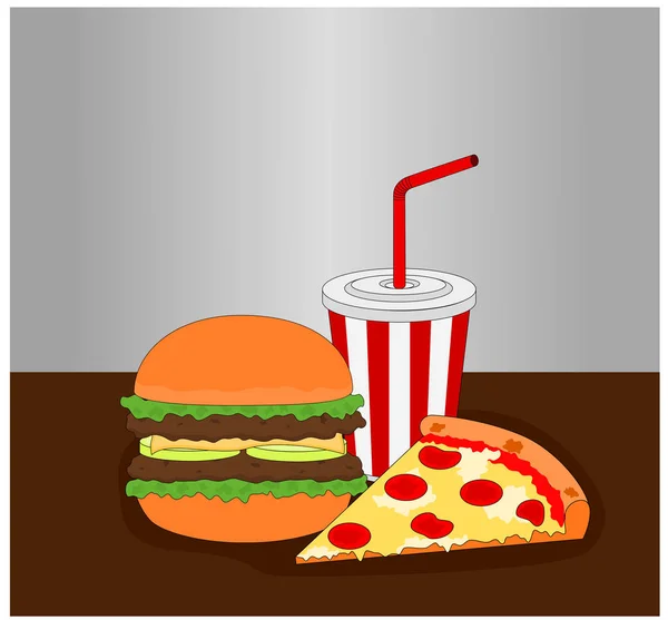 Leckeres Fast Food Menü Mit Fleisch Burger Käse Pizza Und — Stockvektor