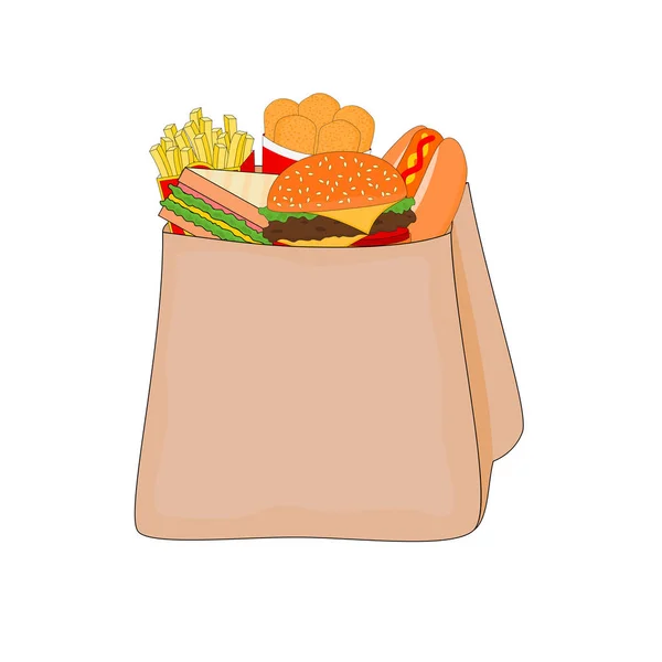 Isolated Delicious Fast Food Menu Shopping Bag — Stock Vector