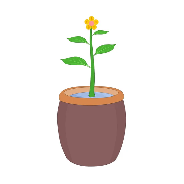 Isolato Business Money Flower Plant Crescita Vaso Ceramica Icona Illustrazione — Vettoriale Stock