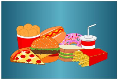 Mavi arka plan üstünde lezzetli taze lokanta yemek yemek listesi