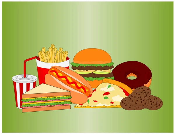 Leckeres Fast Food Menü Auf Grünem Hintergrund — Stockfoto