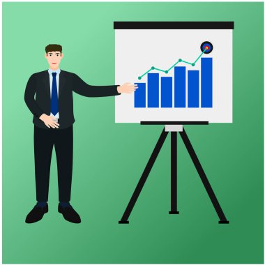 İşadamı noktaya başarı büyüme grafik ekranında, hedef kavramı