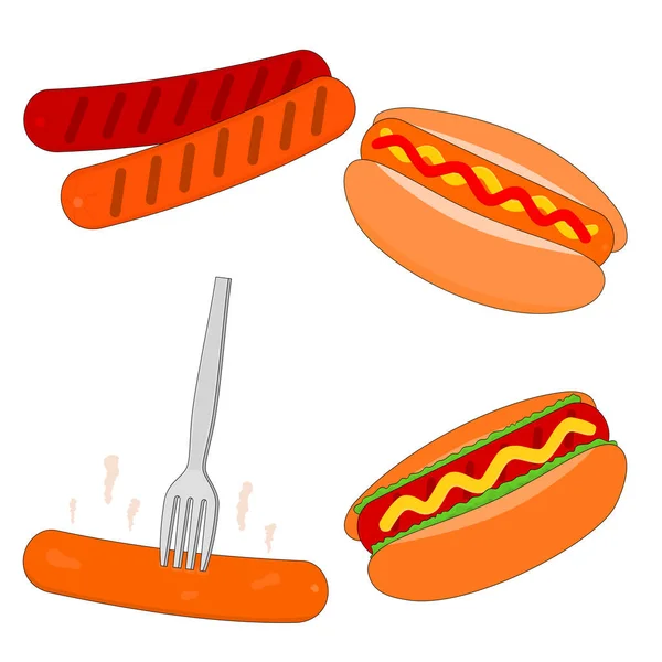 Isolierte Köstliche Fast Food Hot Dog Menü Symbol Set — Stockvektor