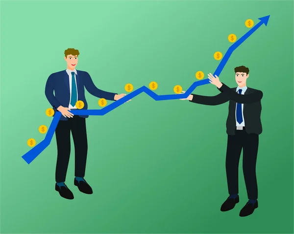 Dos Hombres Negocios Empujan Crecimiento Beneficio Dinero Gráfico Concepto Éxito Ilustraciones De Stock Sin Royalties Gratis