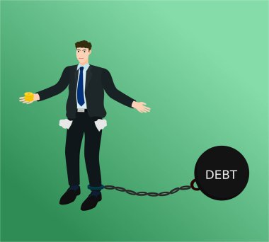 Zavallı işadamı zincir yükü borç kavramı ile çok az para var