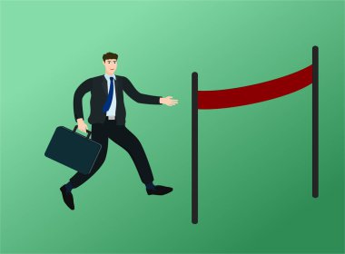 Bitiş çizgisine koşan işadamı , başarı hedefi konsepti