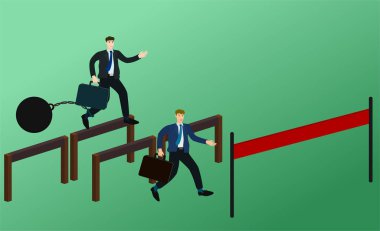 İki işadamı yarış çalışan ve haksız kavramı ile çizgi bitirmek için engel atlama