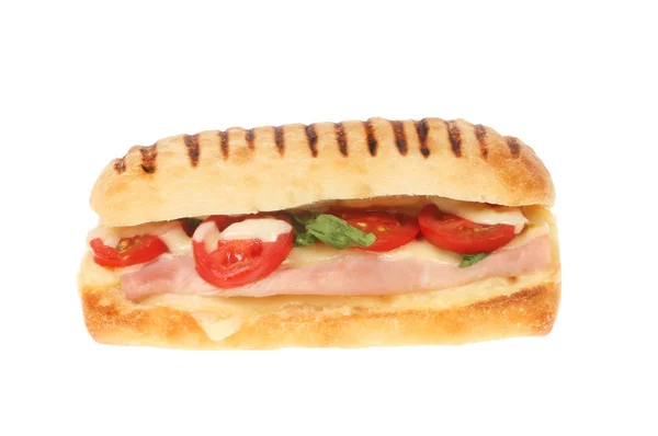 Ham Cheese Tomato Basil Panini Isolated White — Stock Photo, Image