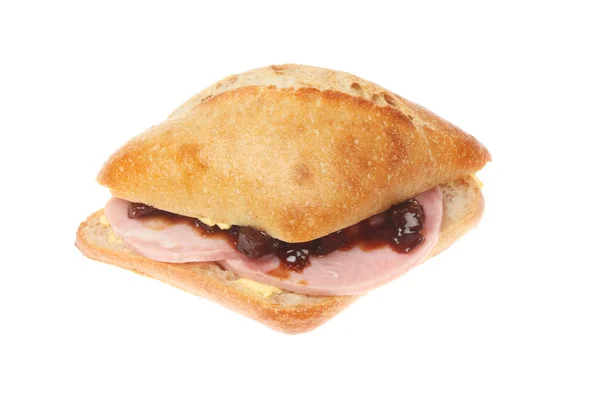 Ham Augurk Een Zuurdesem Brood Broodje Geïsoleerd Tegen Wit — Stockfoto