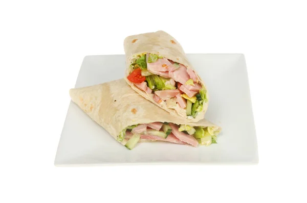 Ham Salad Wraps Plate Isolated White — Stock Photo, Image