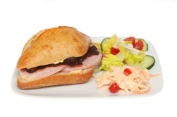 Ham Pickle Roll Salad Coleslaw Plate Isolated White — Stock Photo, Image