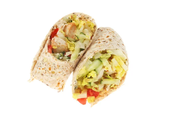 Sandwich Wraps Mit Truthahn Und Salat Isoliert Gegen Weiß — Stockfoto