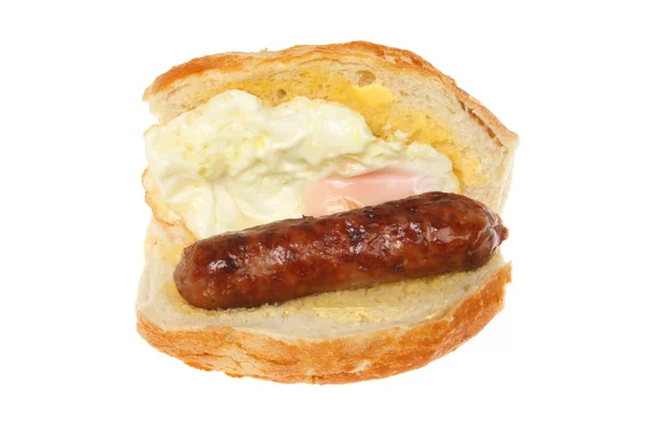 Fried Egg Sausage Bread Roll Isolated White — Stock Photo, Image