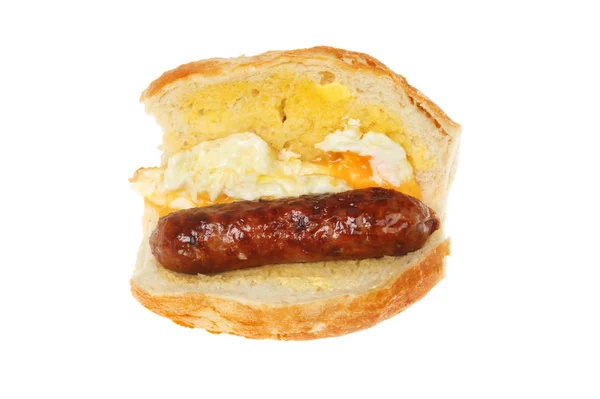 Fried Egg Sausage Giraffe Bread Roll Isolated White — Stock Photo, Image