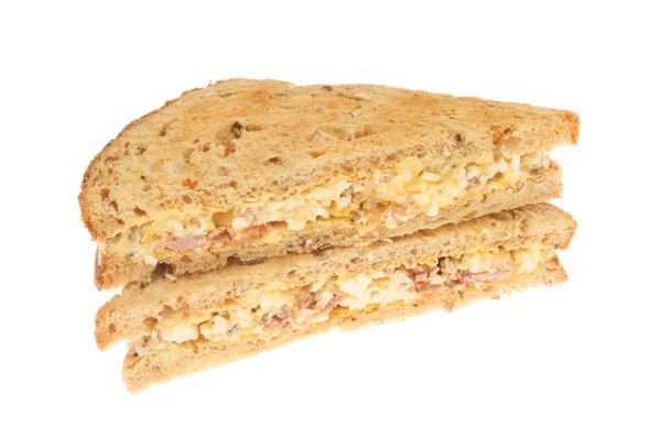 Egg Mayonnaise Bacon Sandwiches Made Lightly Toasted Granary Bread Isolated — Stock Photo, Image