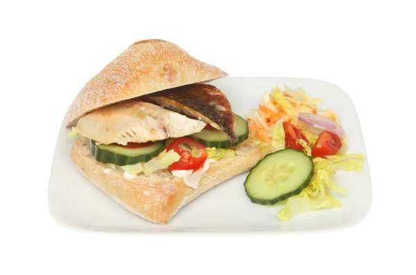 Makreel Filet Met Salade Een Ciabatta Broodje Een Plaat Met — Stockfoto