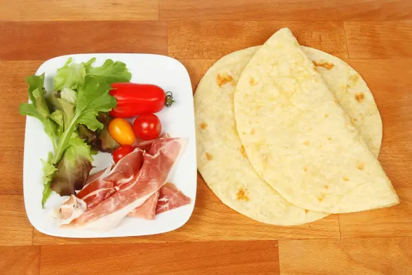 Piada Ingredients Wooden Chopping Board Top View — Stock Photo, Image