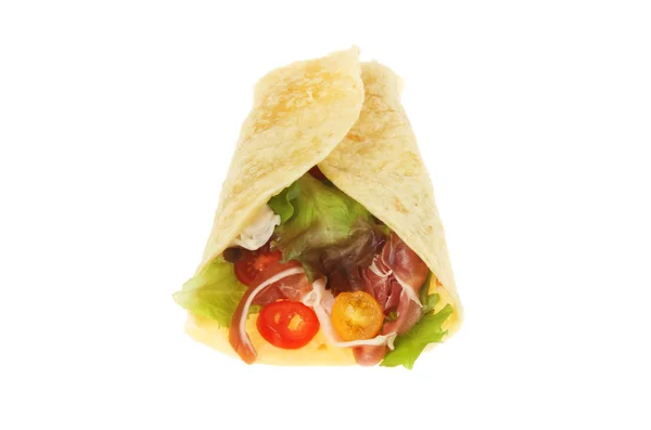 Parma Ham Salad Piada Wrap Isolated White — Stock Photo, Image