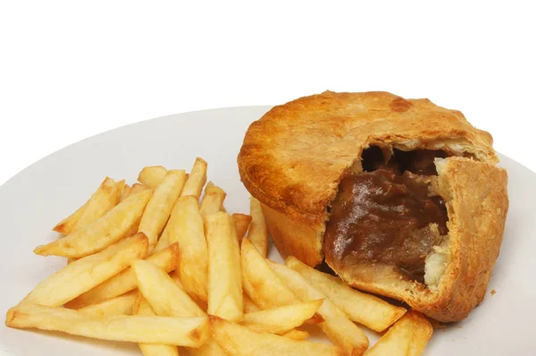 Närbild Steak Pie Och Chips — Stockfoto