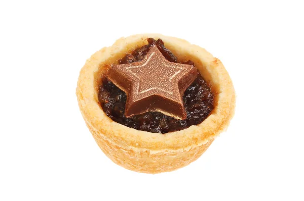 Mini Festive Mince Pie Topped Chocolate Star Isolated White — Stock Photo, Image