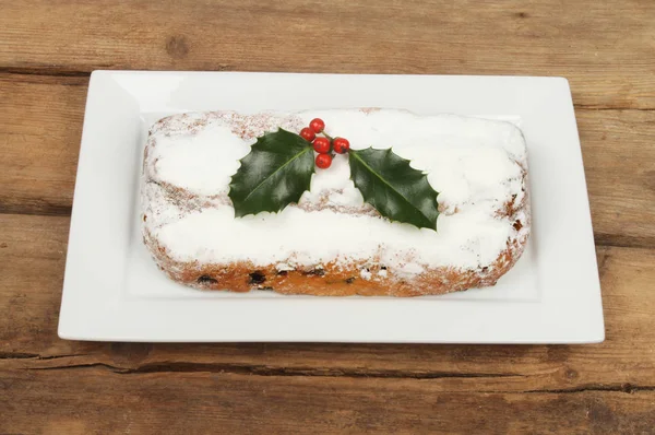 Stollen Decorato Piatto Legno Vecchio Intemperie — Foto Stock