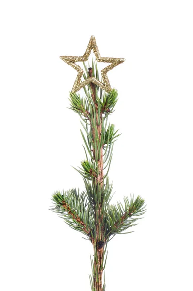 Goldstern Auf Dem Weihnachtsbaum Isoliert Gegen Weiß — Stockfoto