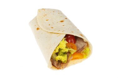 Beyaz karşı izole rosto et, marul ve domates sandviç şal