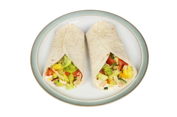Chicken Salad Sandwich Wraps Plate Isolated White Top View — Stock Photo, Image