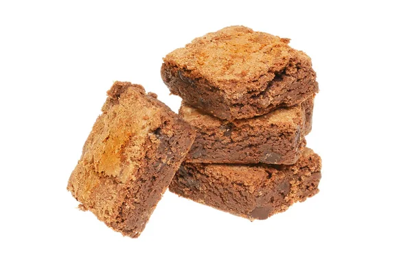 Pilha Brownies Chocolate Isolado Contra Branco — Fotografia de Stock