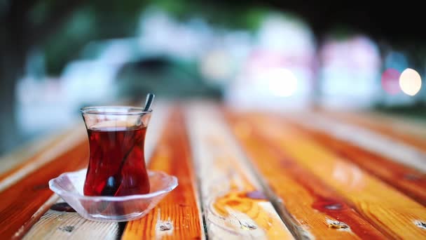 Turkish Tea Beautiful River Landscape Turkish Tea Warm Hot — Stock Video