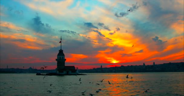 Θέα του παρθενικό πύργο στην Κωνσταντινούπολη πόλη της Τουρκίας. — Αρχείο Βίντεο