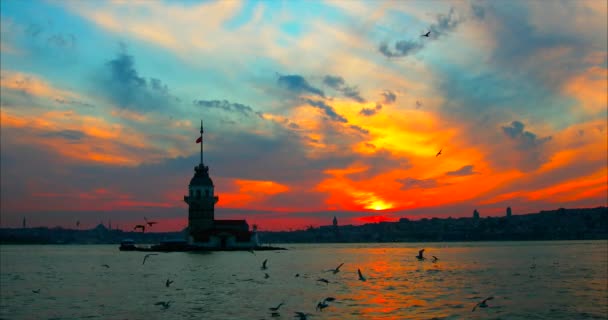 Beskåda av Jungfrutornet i den Istanbul staden av Turkiet. — Stockvideo