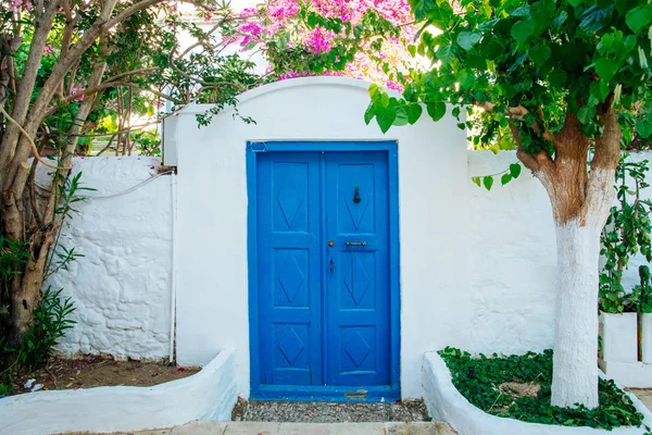 Kilátás Hal Étterem Vagy Kávézó Valamint Bougainvillea Virágok Bodrum Strandon — Stock Fotó